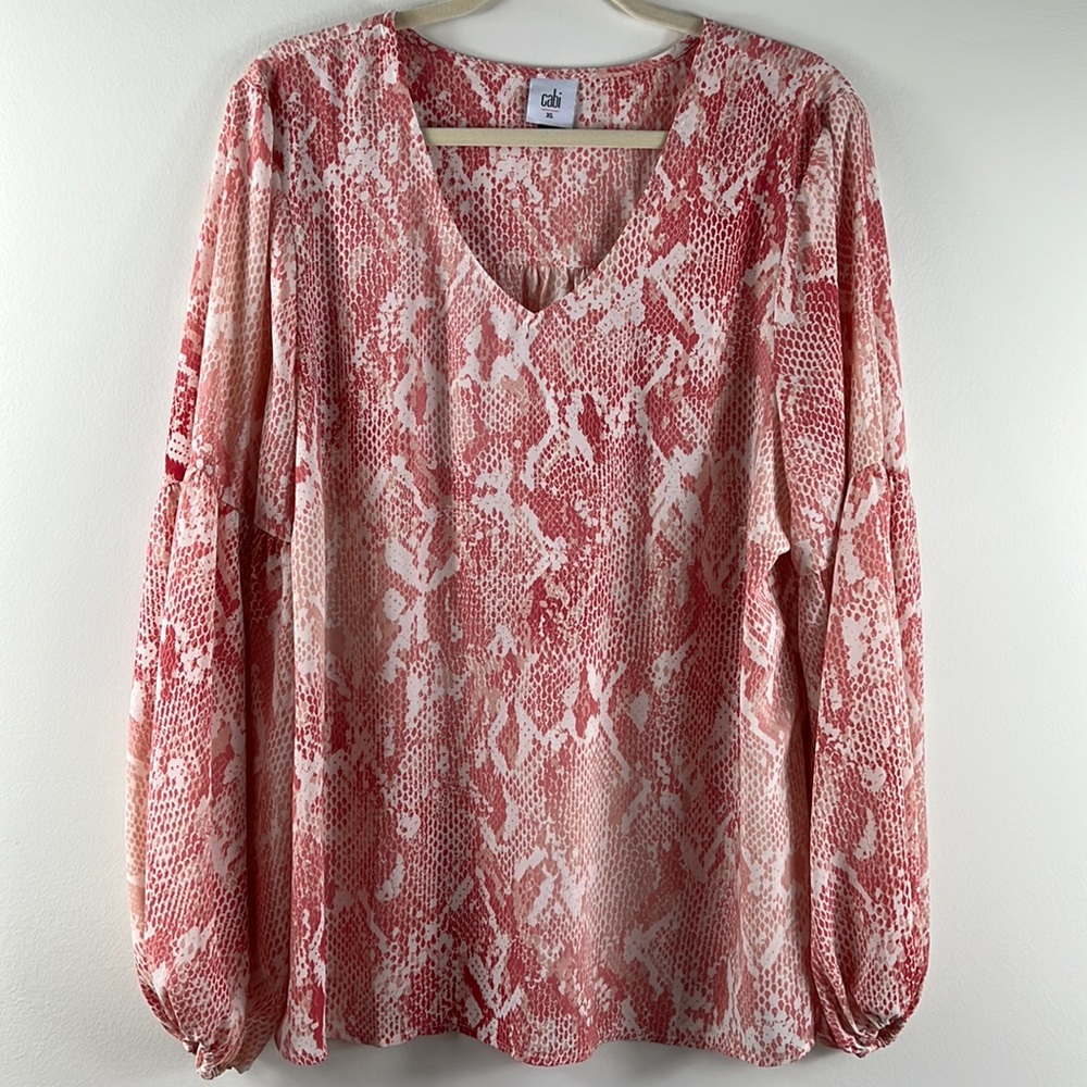 CAbi Red and White Snake Print Blouse